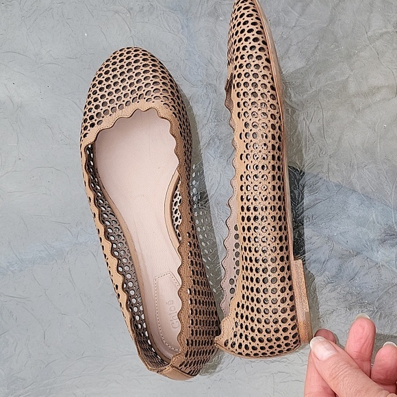 Chloé Lauren Perforated Tan Lasercut Braided Leather Ballet Flats Made Italy 6.5 - Picture 6 of 17